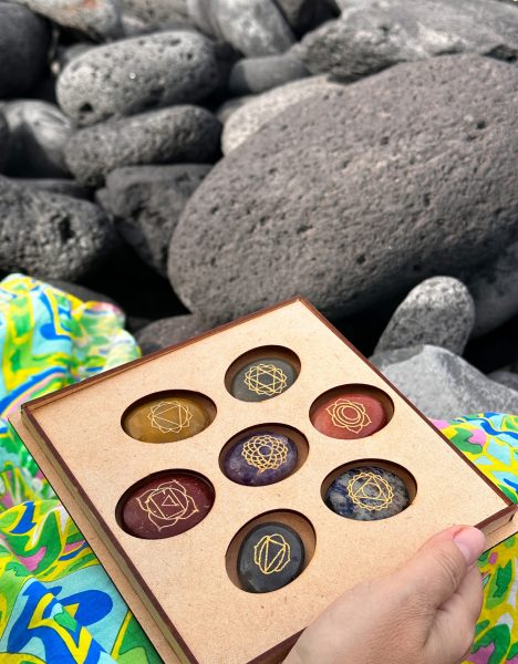 Hand holding chakra healing crystals. Witchcraft, herbal medicine and healing, Magic healing Rock for Reiki Crystal Ritual, Witchcraft, spiritual esoteric practice